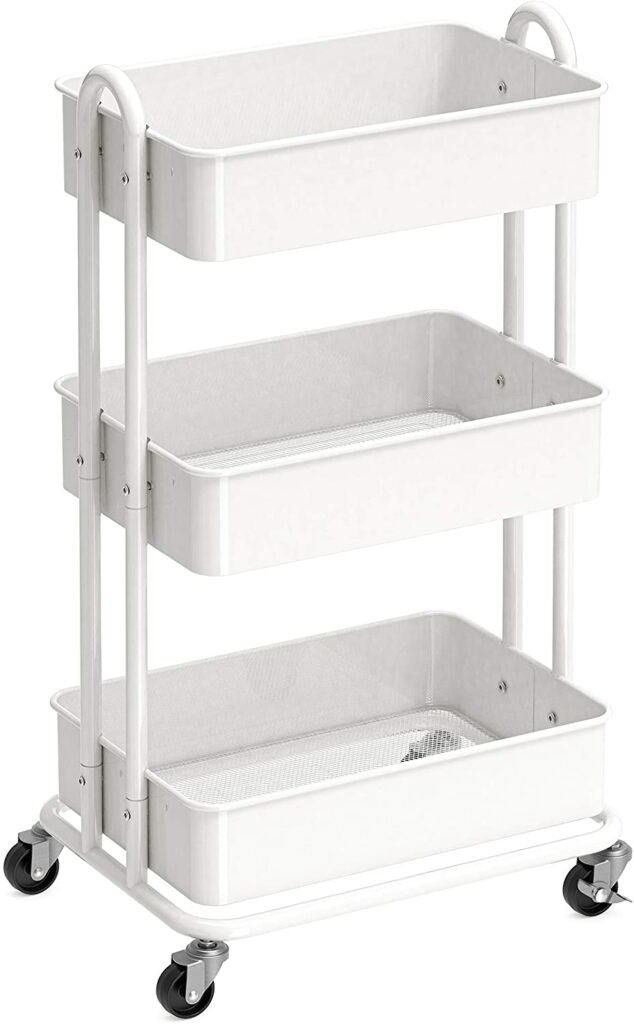 Minimal white rolling cart for plants on Amazon