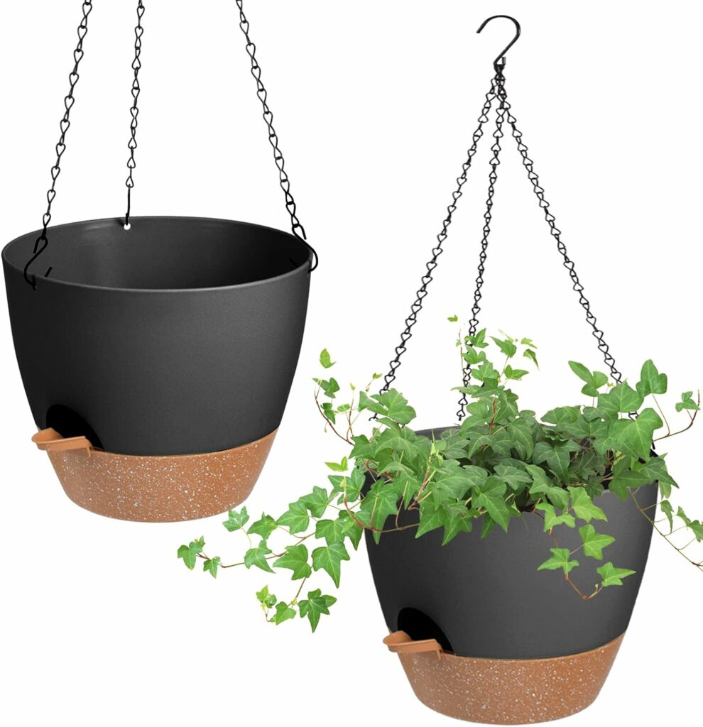 set of two plastic hanging planters 
