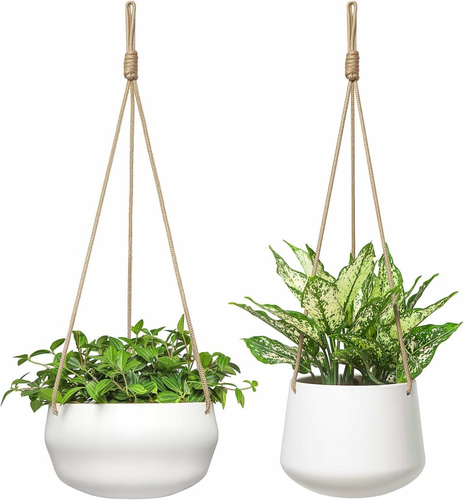 set of two white hanging planters 